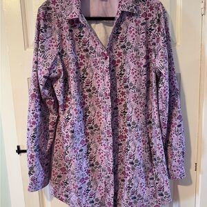 Duluth Purple Garden Print button up tunic